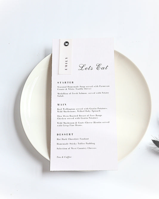 Vellum Place Name Wedding Menu