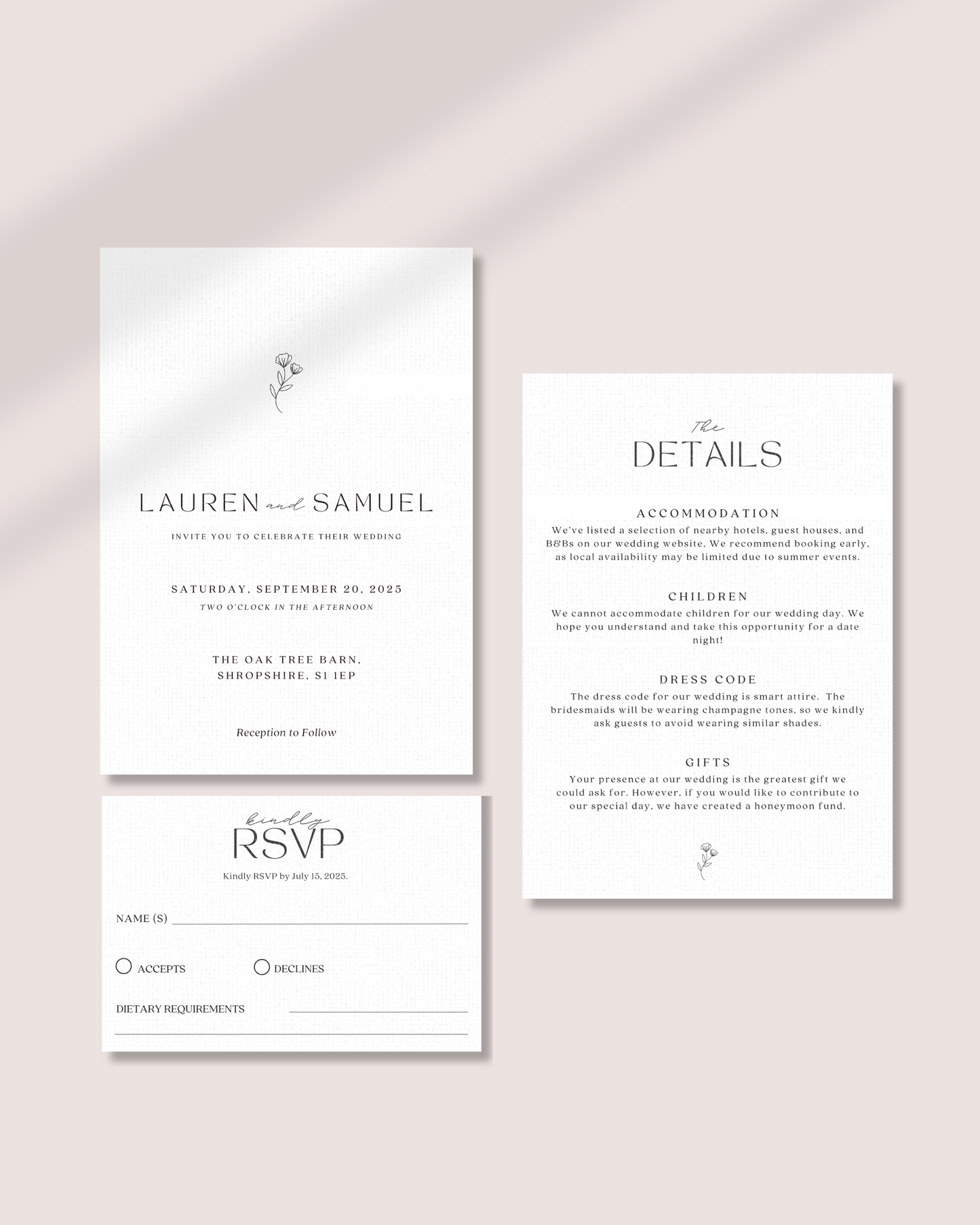 Floral Vellum Wedding Invitation Suite with Pressed Flower Wax-Seal - 'Harper'