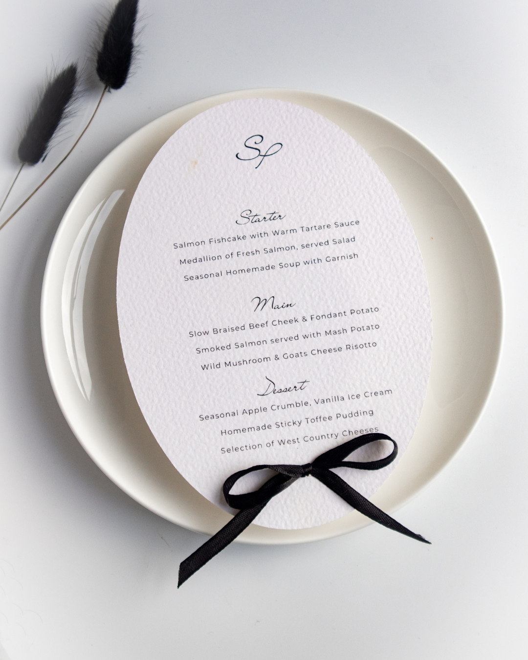Round Black and White Menu with Ribbon