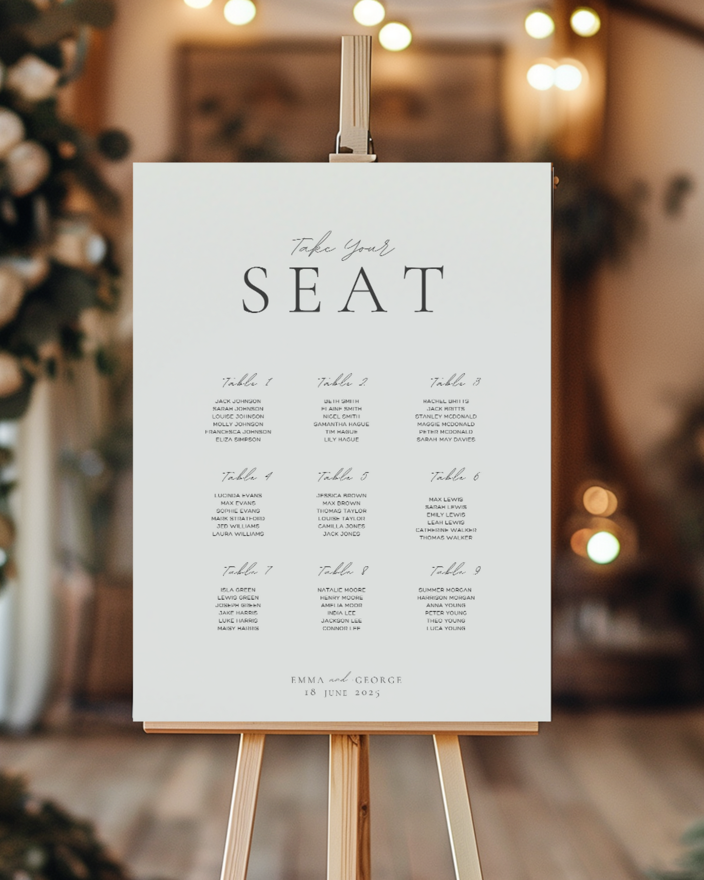 Eleanor Large Seating Plan Sign Eleanor