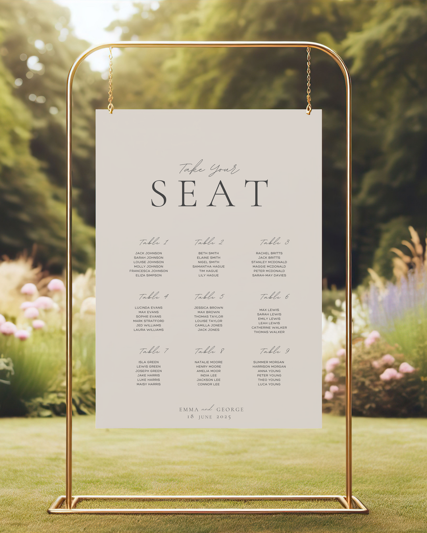 Eleanor Large Seating Plan Sign Eleanor