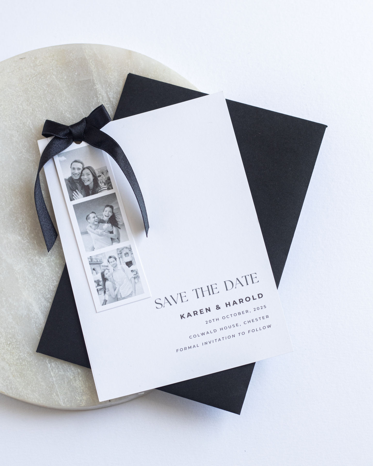 Photo Strip Save The Date with Black Ribbon