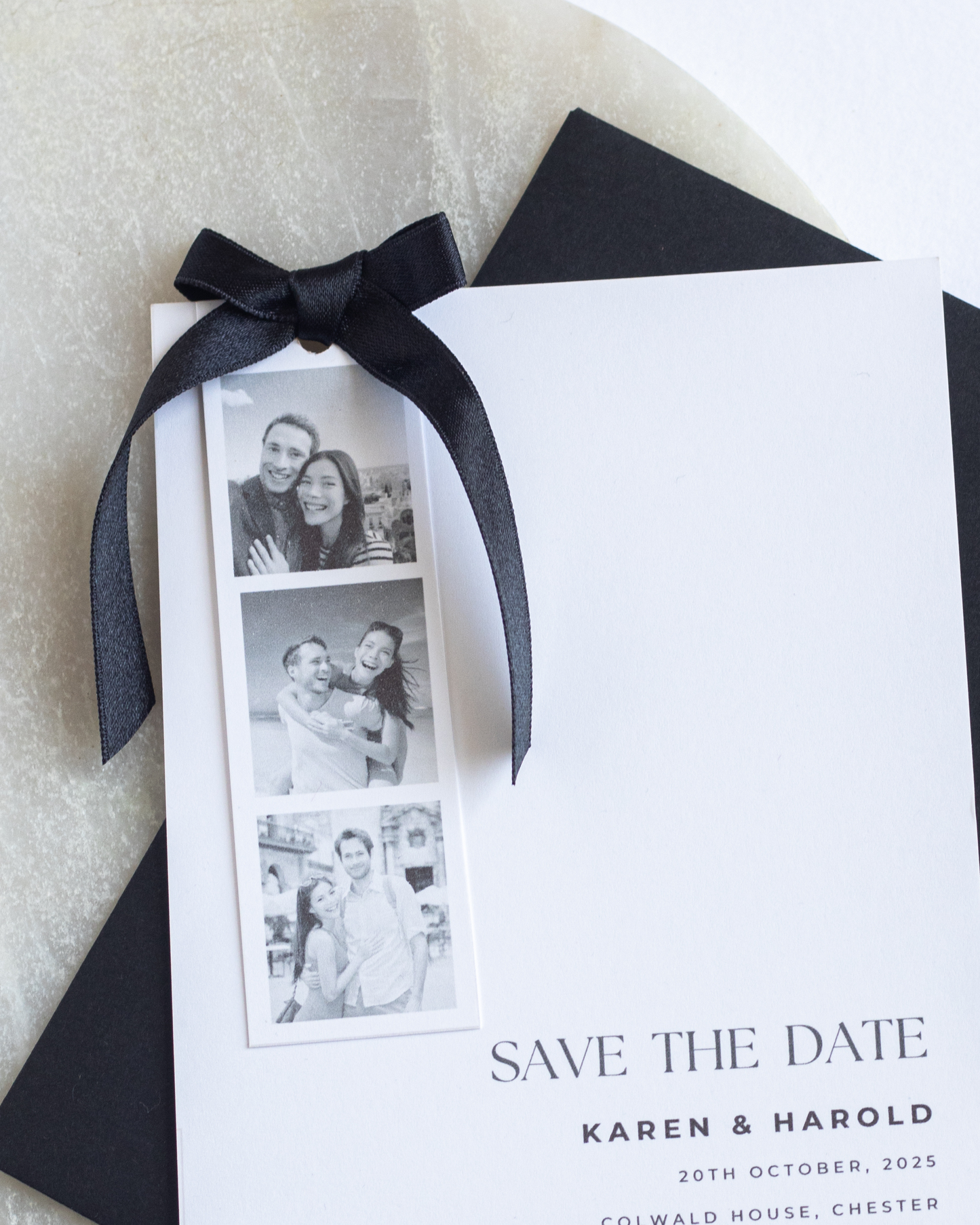 Photo Strip Save The Date with Black Ribbon