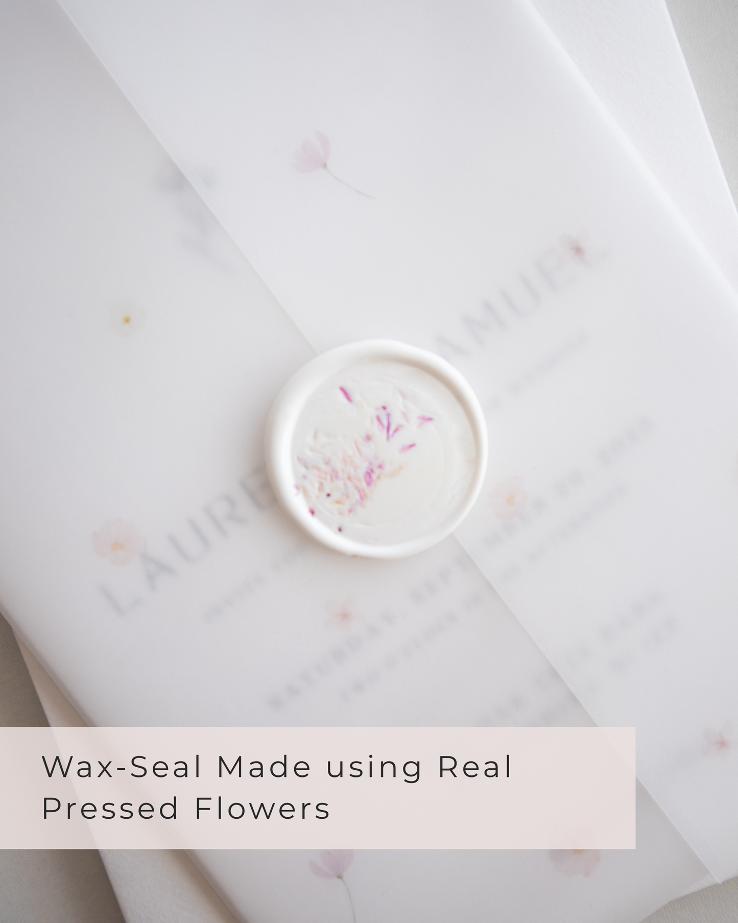 Floral Vellum Wedding Invitation Suite with Pressed Flower Wax-Seal - 'Harper'