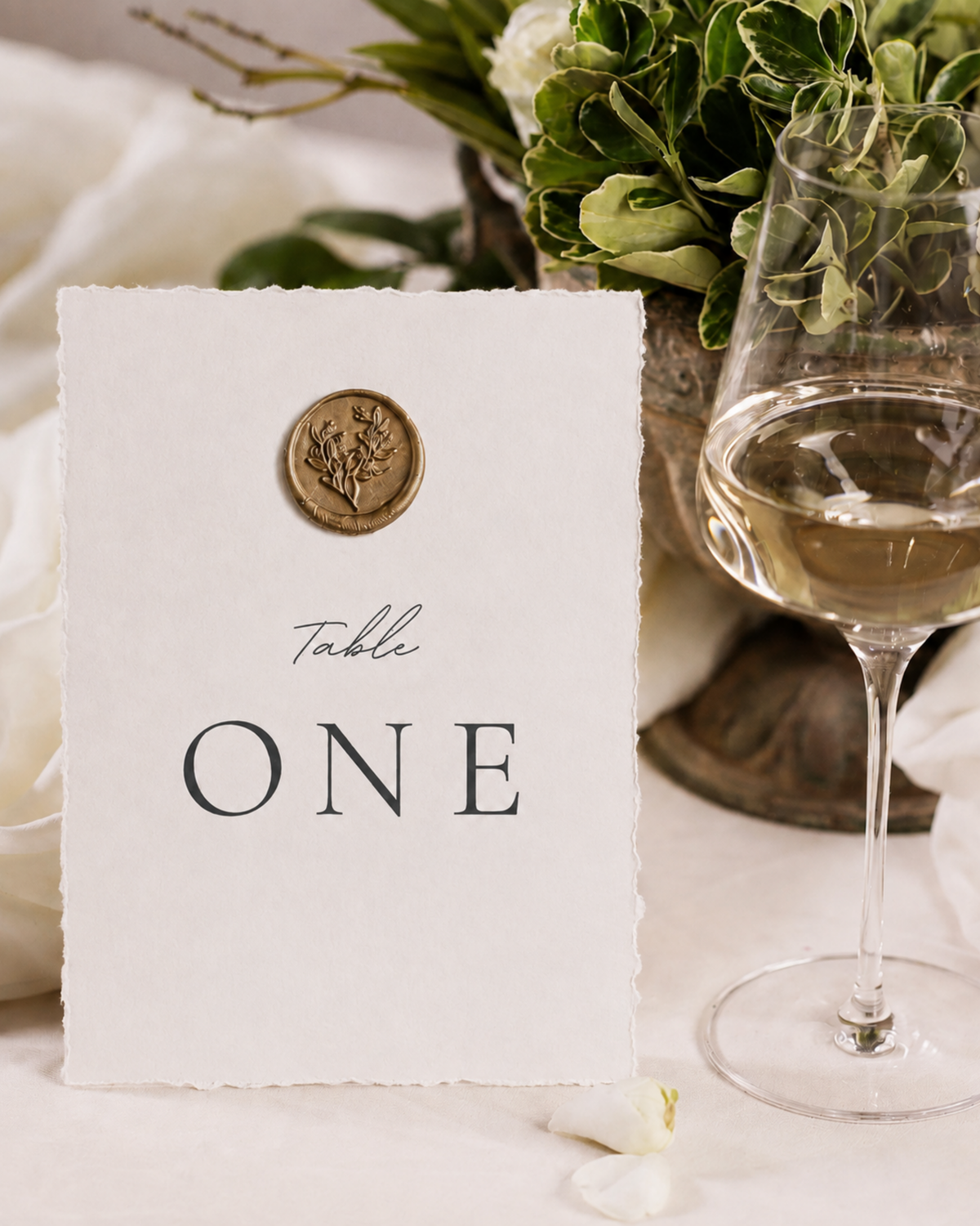 Eleanor Torn Edge Wedding Table Numbers with Wax-Seal