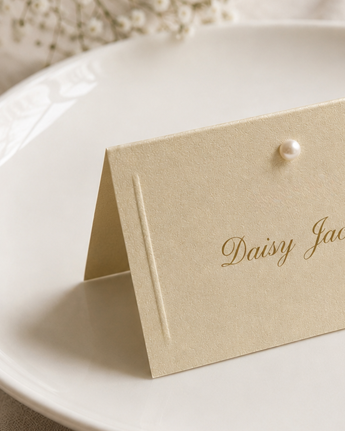 Perla Pearl Embossed Wedding Place Names Card
