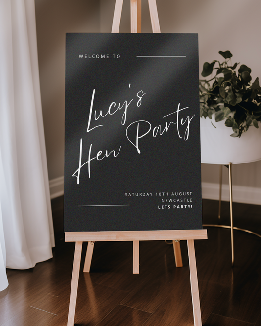 Black and White Personalised Hen Party Large Welcome Sign, Bridal Shower Sign