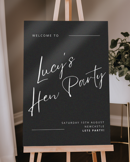 Black and White Personalised Hen Party Large Welcome Sign, Bridal Shower Sign