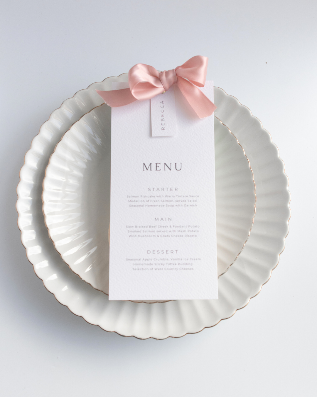 Pink Ribbon Wedding Menu with Place Name