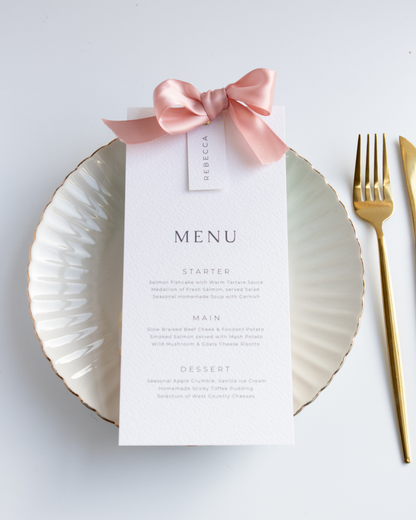 Pink Ribbon Wedding Menu with Place Name