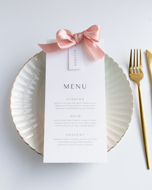 Pink Ribbon Wedding Menu with Place Name