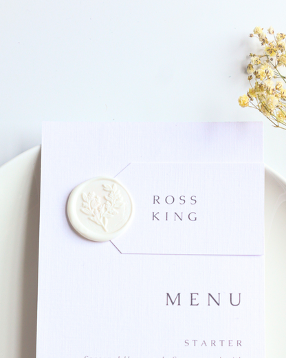 Classic White Wax Seal Wedding Menu & Place Setting