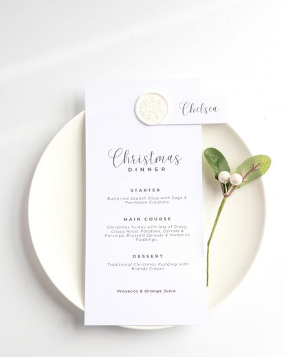 Christmas Dinner Party Menu with Name Tag