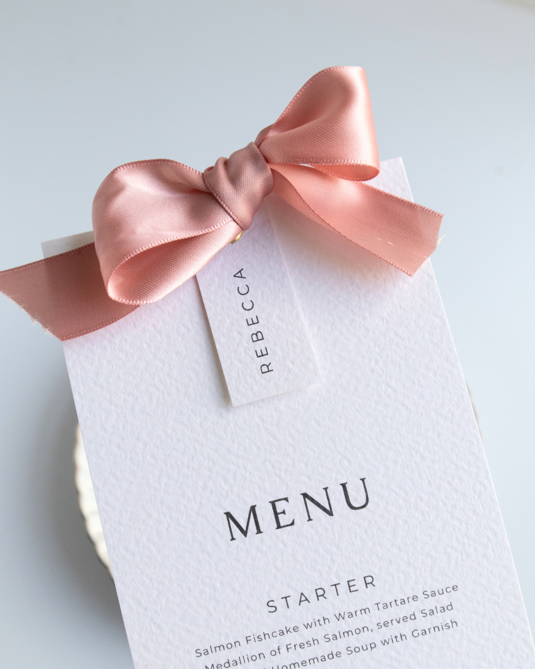 Pink Ribbon Wedding Menu with Place Name