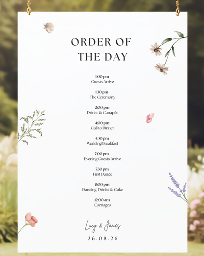 Cecily Wildflower  Personalised Order of the Day Wedding Sign