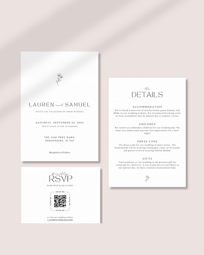 Floral Vellum Wedding Invitation Suite with Pressed Flower Wax-Seal - 'Harper'