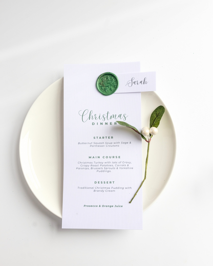 Christmas Dinner Party Menu with Name Tag