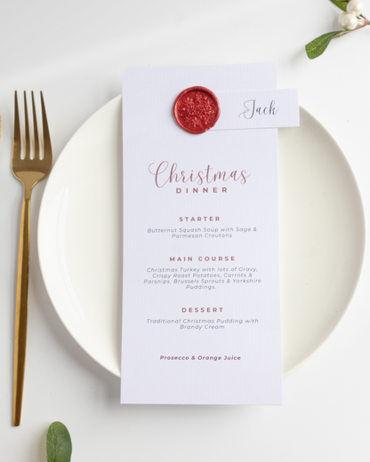 Christmas Dinner Party Menu with Name Tag