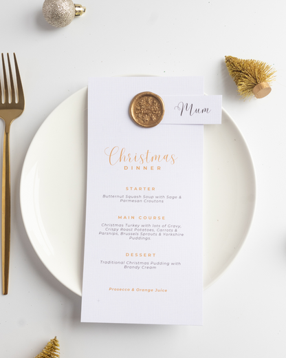 Christmas Dinner Party Menu with Name Tag