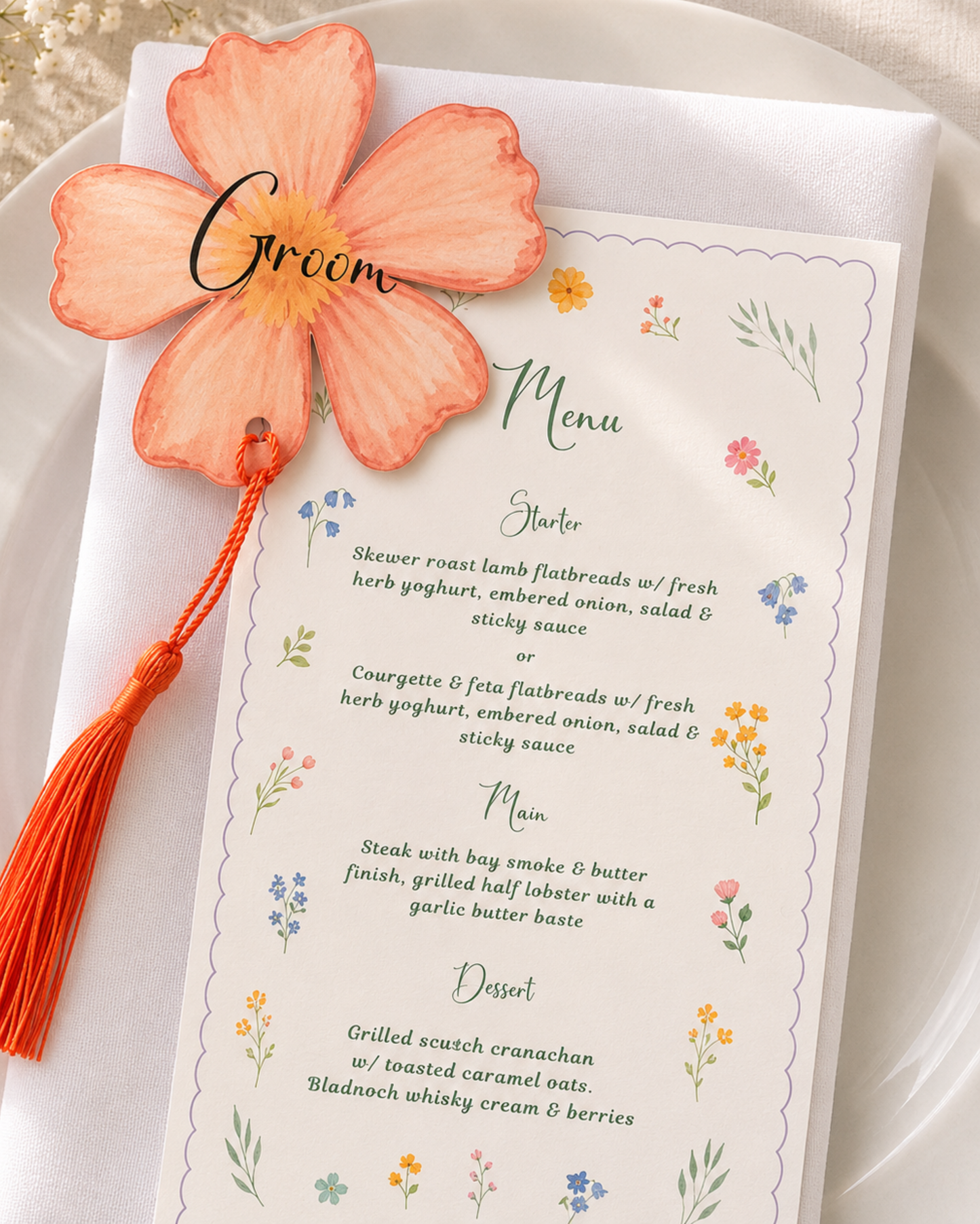 Floral Tassel Wedding Place Names Card
