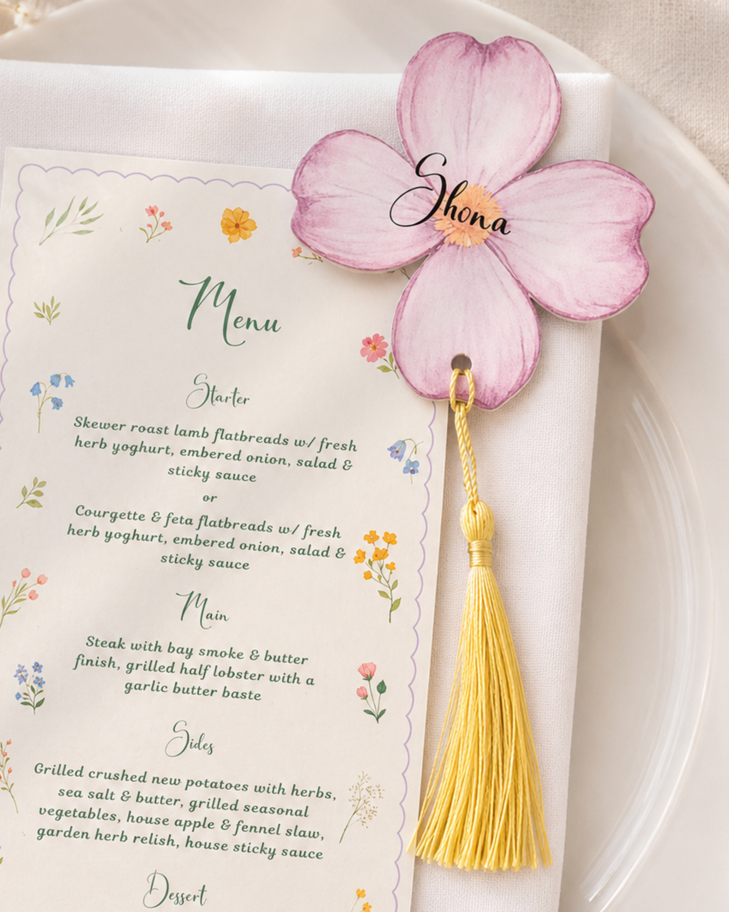 Floral Tassel Wedding Place Names Card