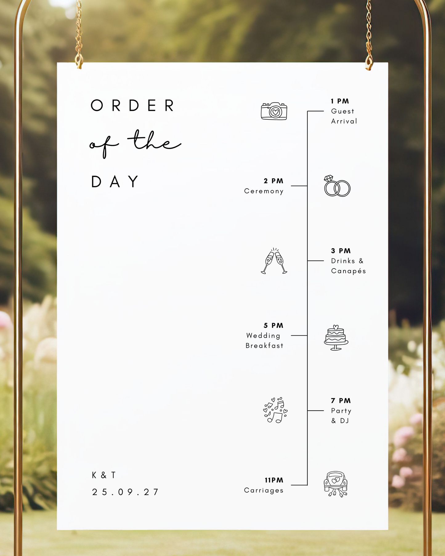 Lilah | Personalised Order of the Day Wedding Sign With Icons