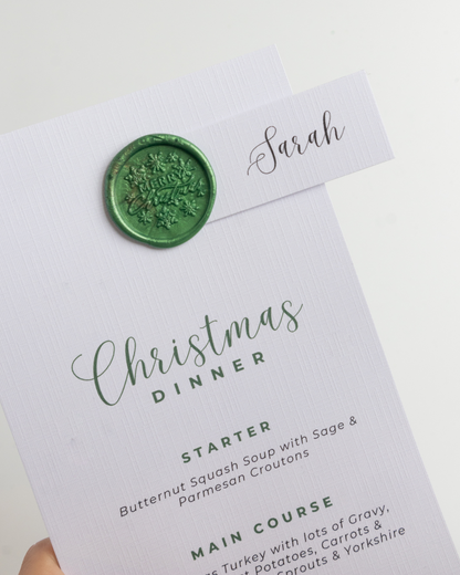 Christmas Dinner Party Menu with Name Tag