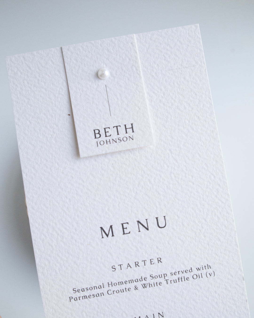 Perla Pearl Wedding Menu with Place Name