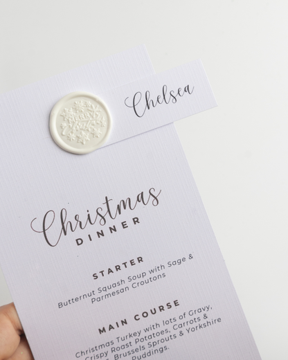 Christmas Dinner Party Menu with Name Tag