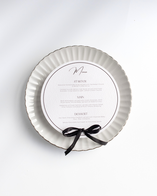 Round Black and White Menu with Ribbon