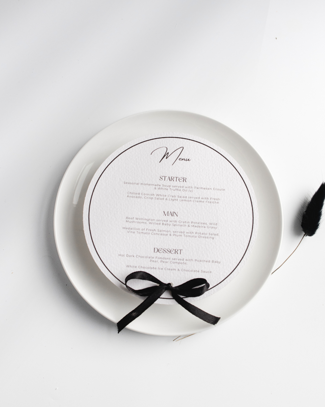 Round Black and White Menu with Ribbon