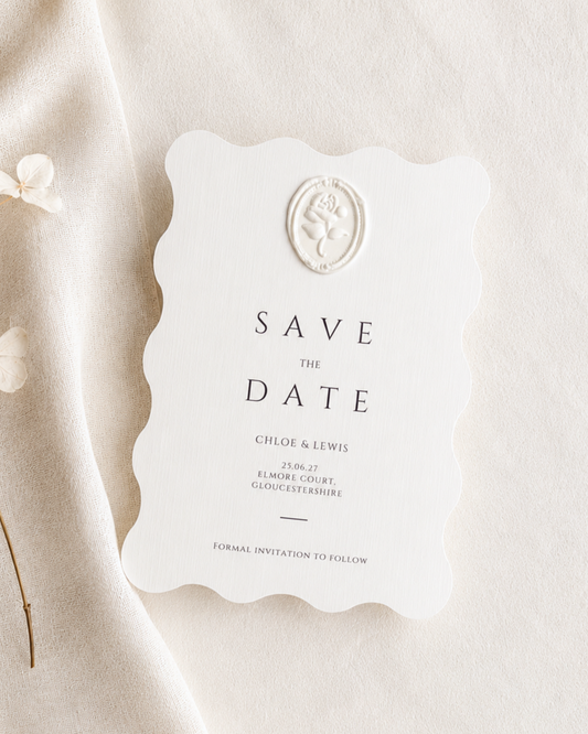 Wavy Save The Date with White Wax Seal