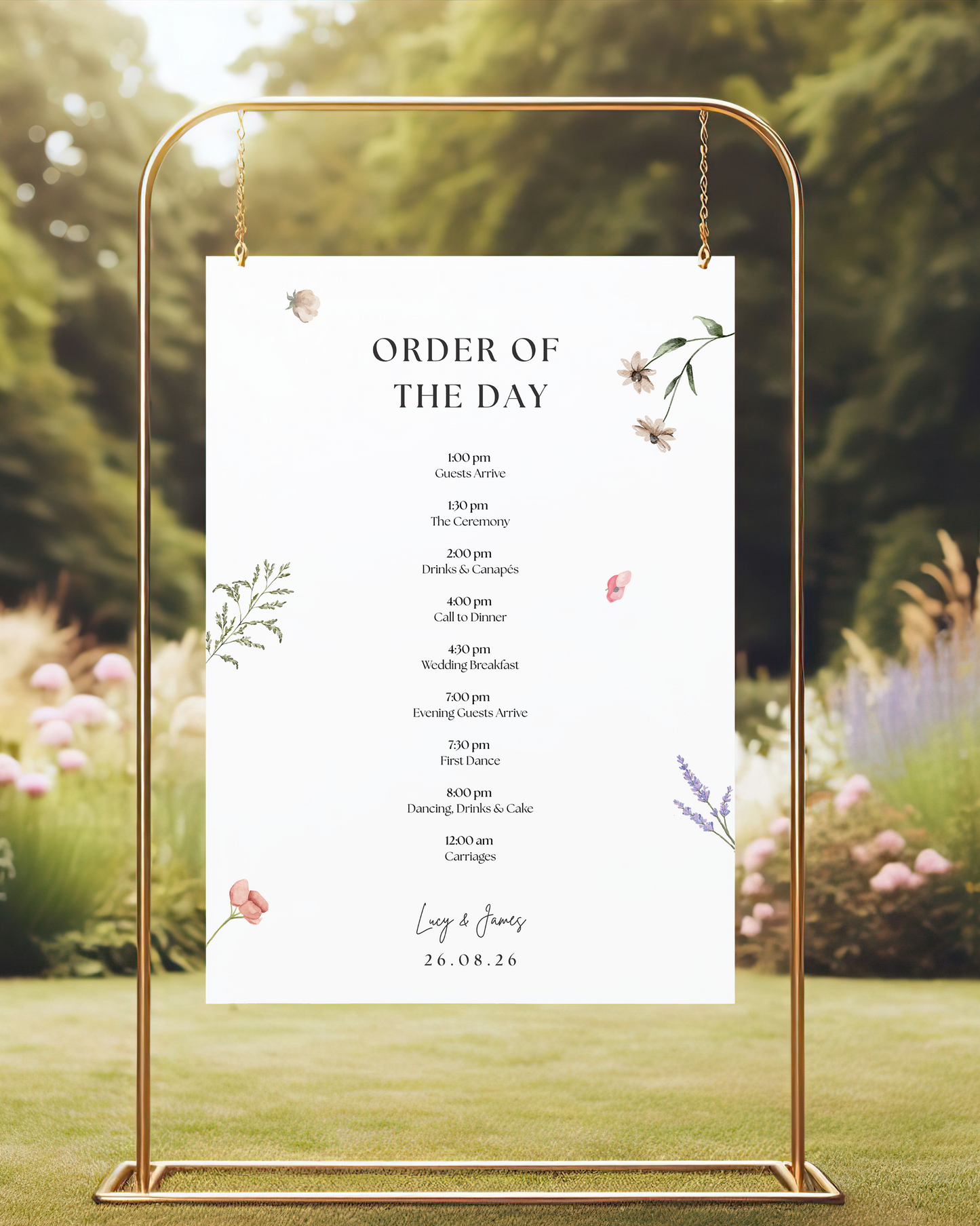 Cecily Wildflower  Personalised Order of the Day Wedding Sign