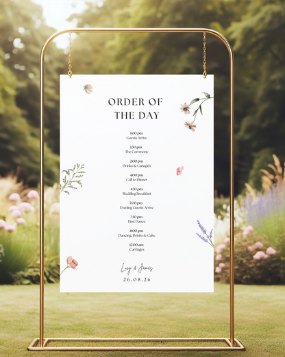 Cecily Wildflower  Personalised Order of the Day Wedding Sign