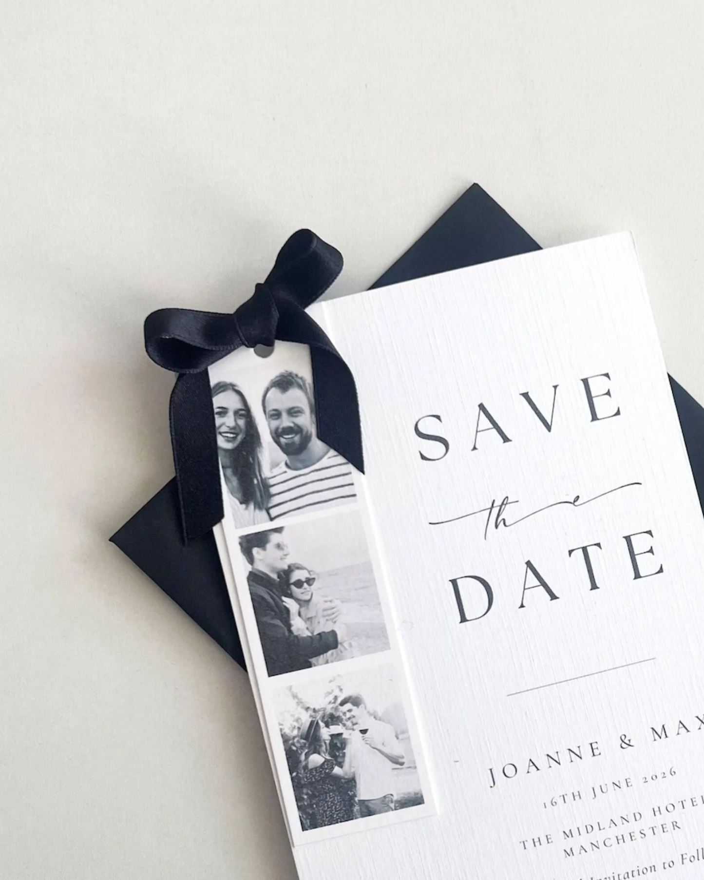 Photo Strip Save The Date with Black Ribbon