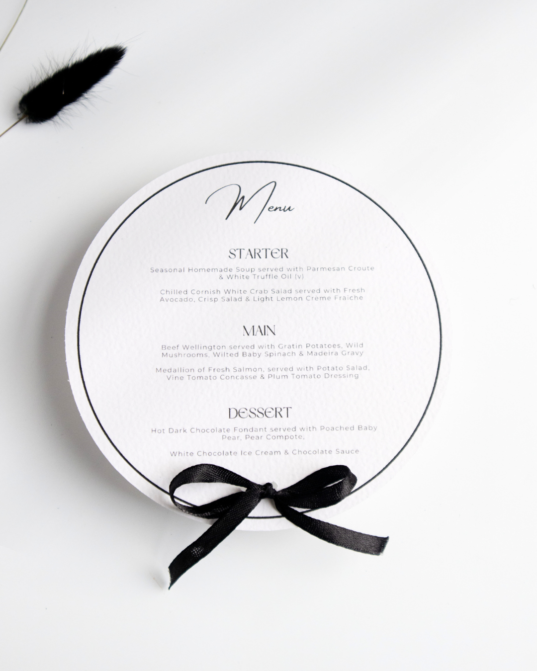 Round Black and White Menu with Ribbon