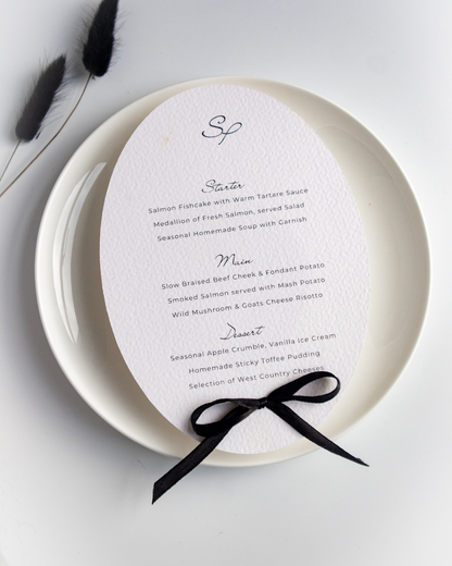 Round Black and White  Menu with Ribbon