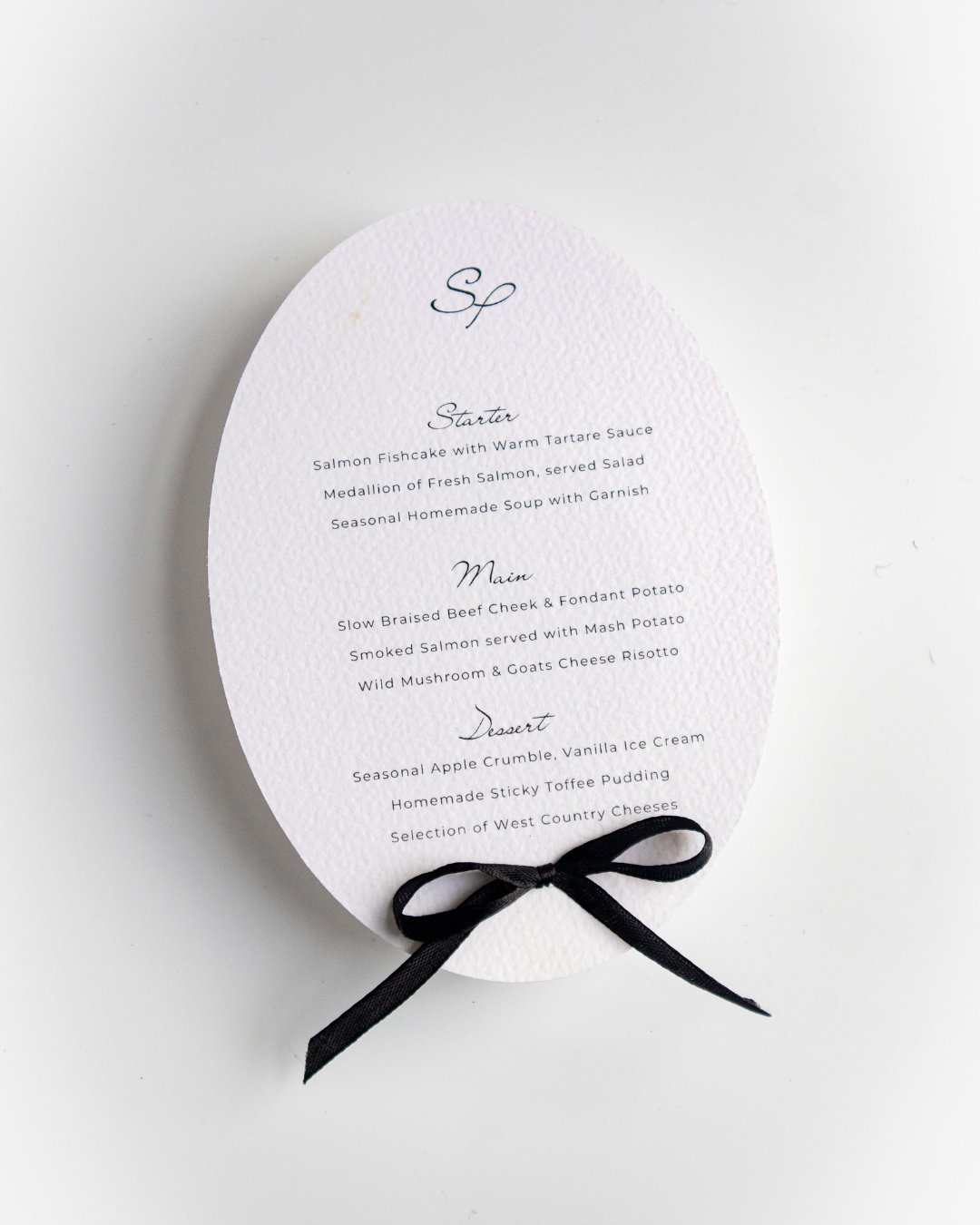 Round Black and White  Menu with Ribbon