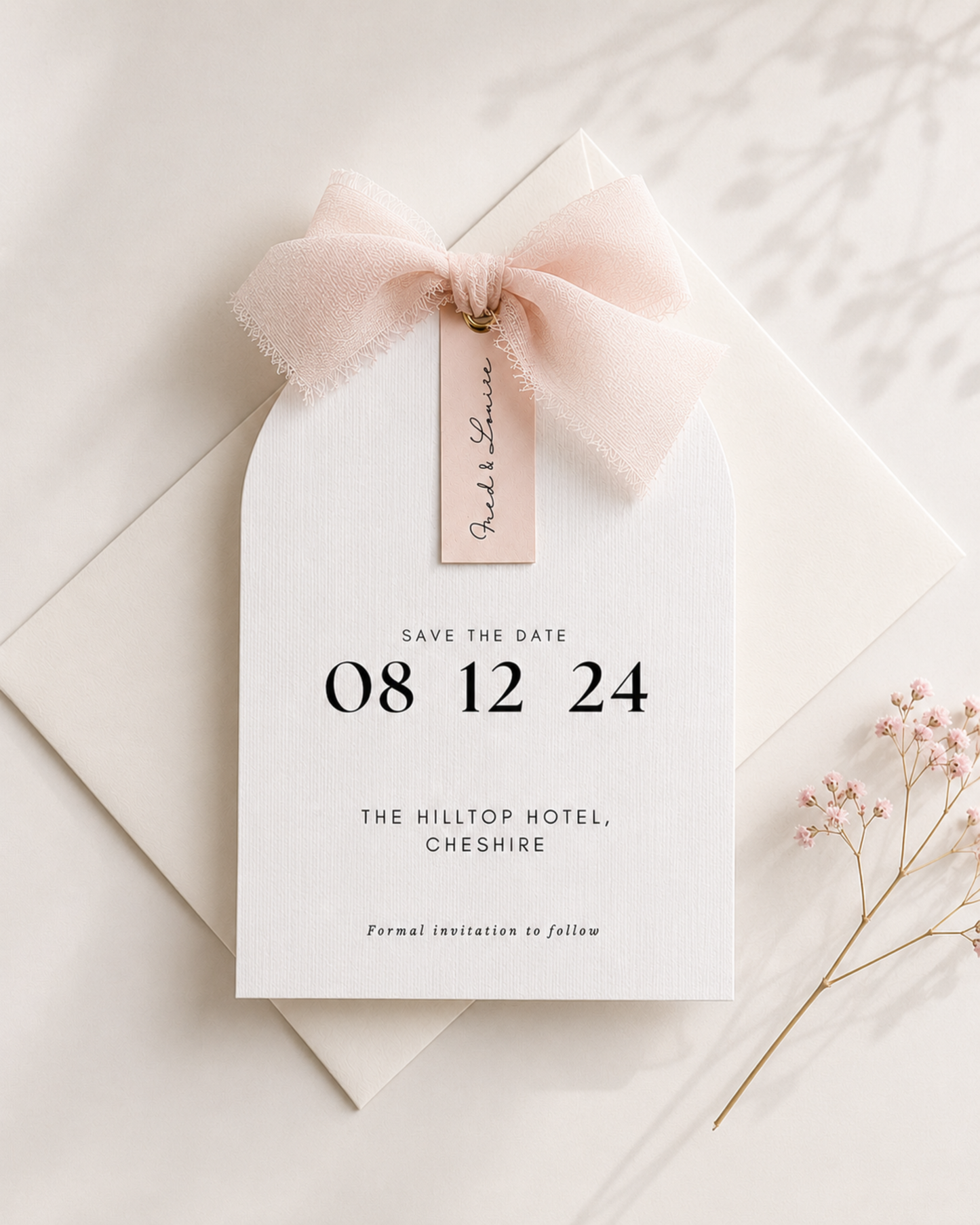 Pink Modern Arch Ribbon Save The Date