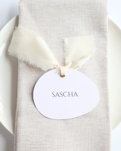 Ribbon Pebble Shaped Wedding Place Names Card