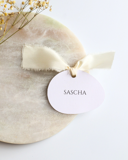 Ribbon Pebble Shaped Wedding Place Names Card