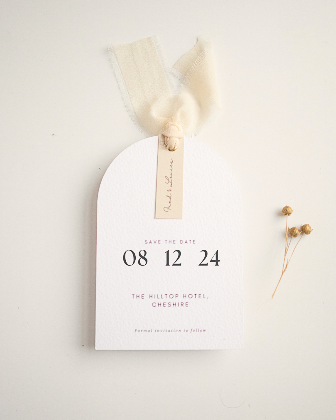 Beige Modern Arch Ribbon Save The Date