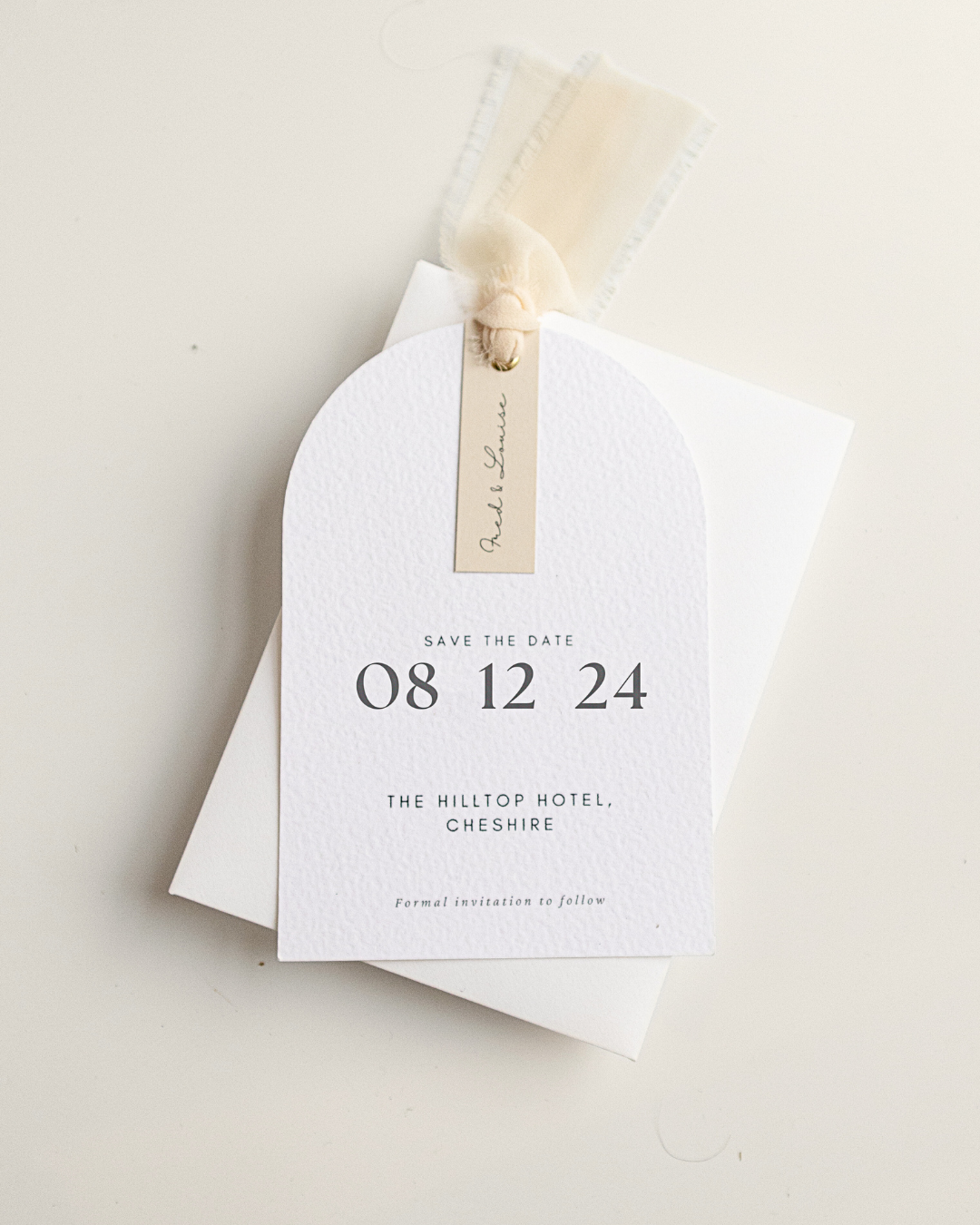 Beige Modern Arch Ribbon Save The Date