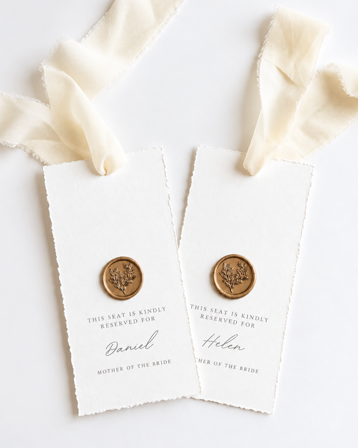 Eleanor Torn Edge Chair Tags: Wedding Reserved Seating with Wax-Seal