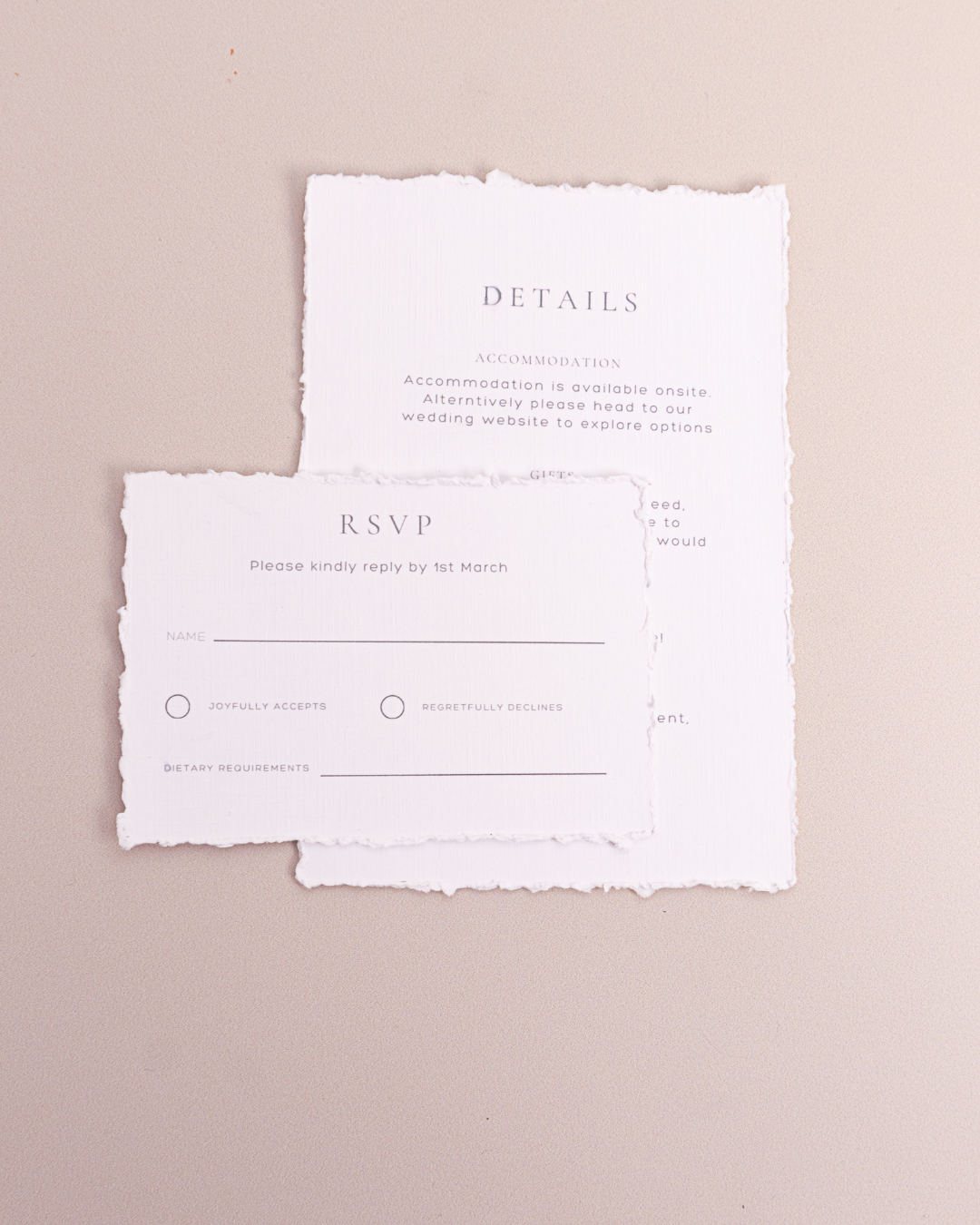 Elegant Deckled Edge Wedding Invitation Suite with Gold Wax Seal and Chiffon Ribbon