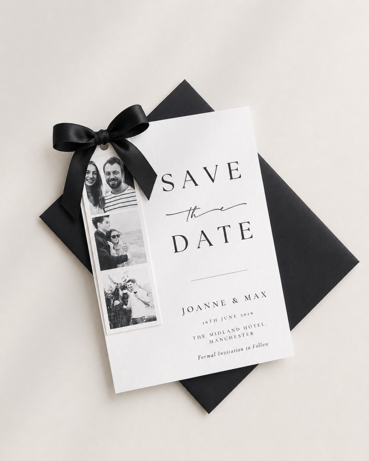 Photo Strip Save The Date with Black Ribbon