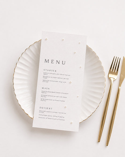 Perla Pearl Wedding Menu with Place Name