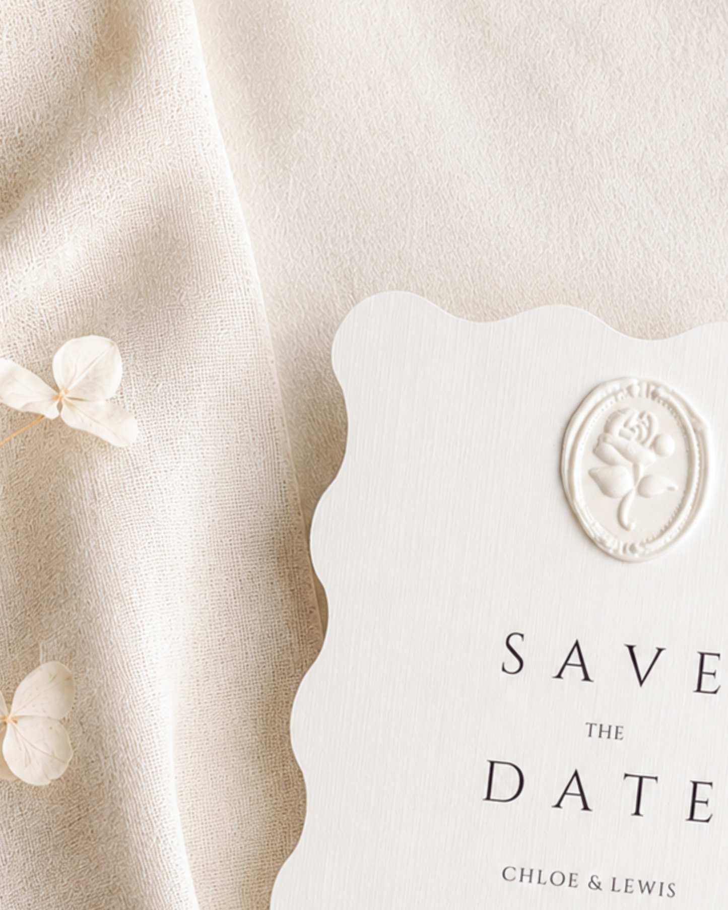 Wavy Save The Date with White Wax Seal