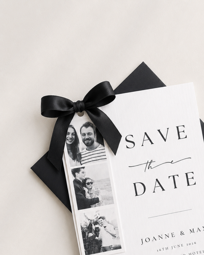 Photo Strip Save The Date with Black Ribbon