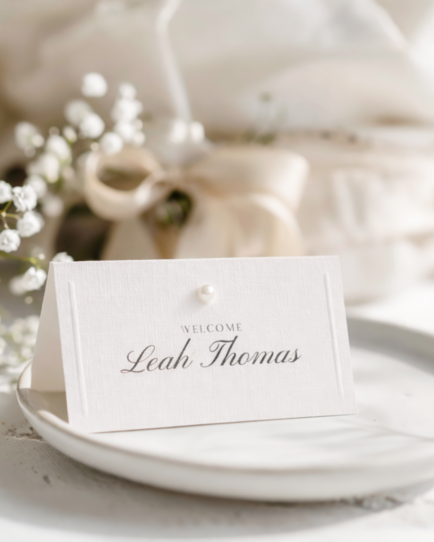 Perla Pearl Embossed Wedding Place Names Card